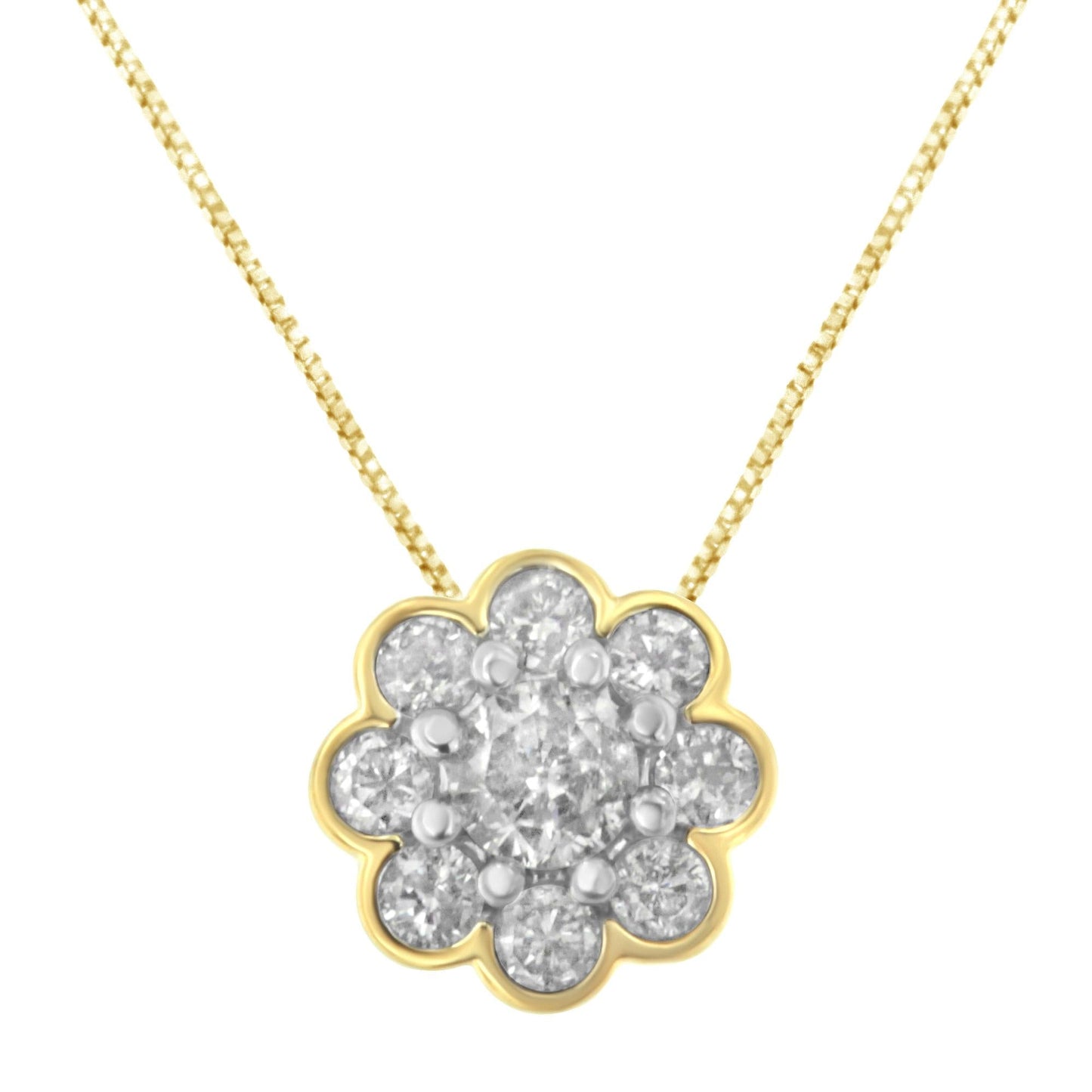 10K Yellow Gold Plated Diamond Cluster Pendant Necklace