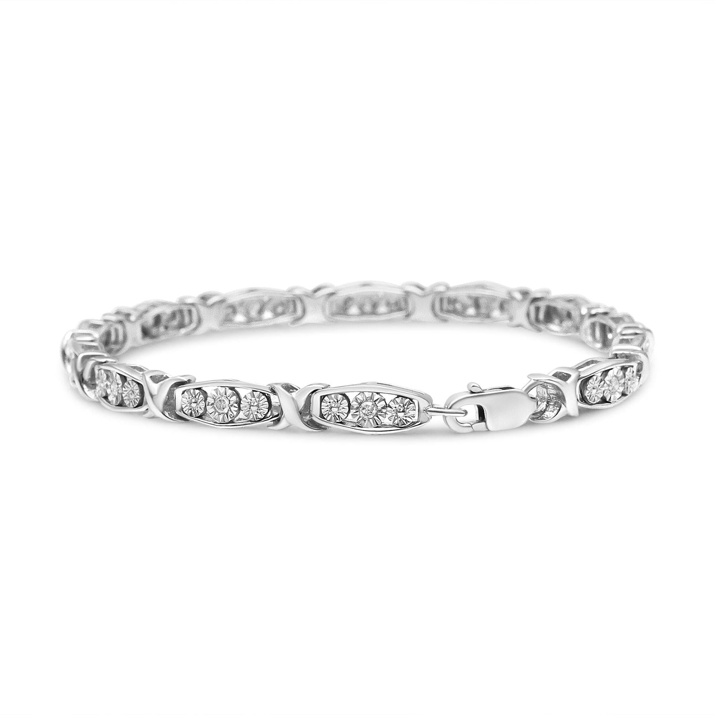 .925 Sterling Silver 1/10 Cttw Diamond Miracle Set 3 Stone Link Bracelet