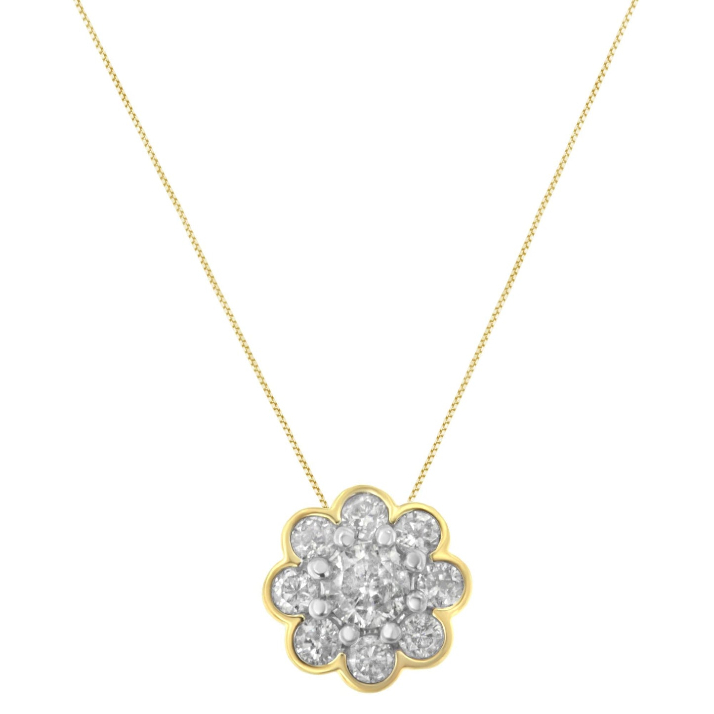 10K Yellow Gold Plated Diamond Cluster Pendant Necklace