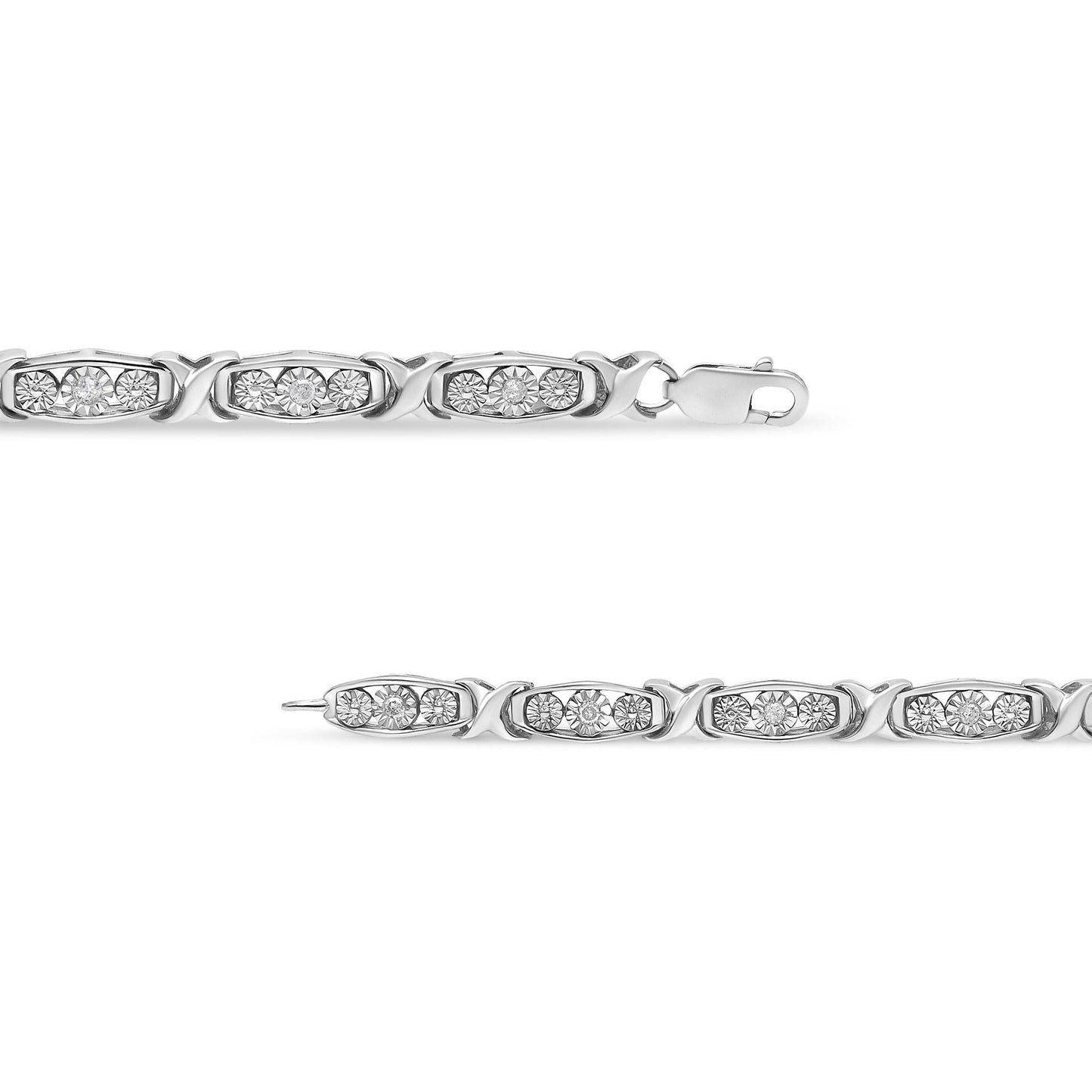.925 Sterling Silver 1/10 Cttw Diamond Miracle Set 3 Stone Link Bracelet