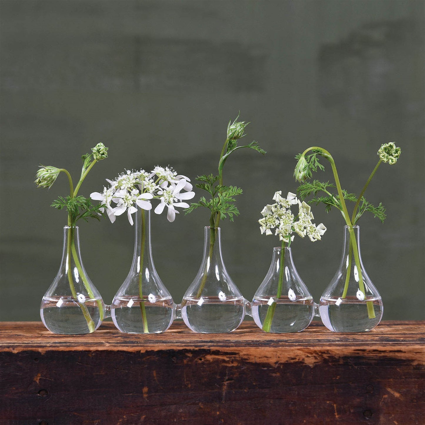Set of Five Clear Bud Crystal Glass Table Vase