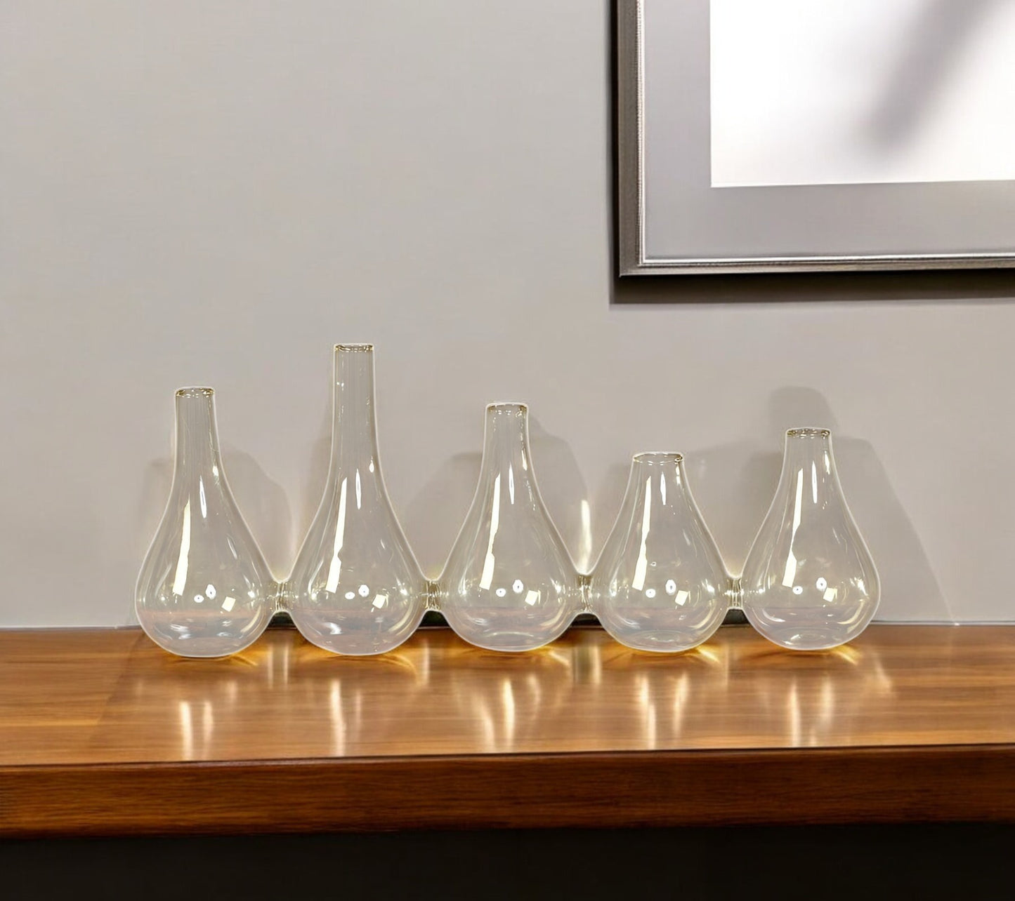 Set of Five Clear Bud Crystal Glass Table Vase