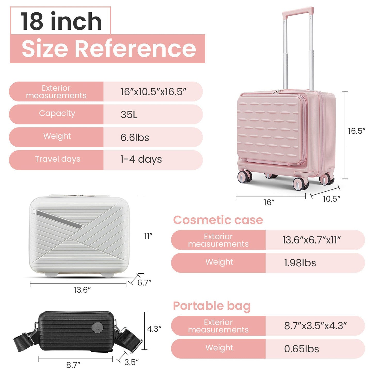 18" Carry on Luggage With Front Open Door & Laptop Interlayer