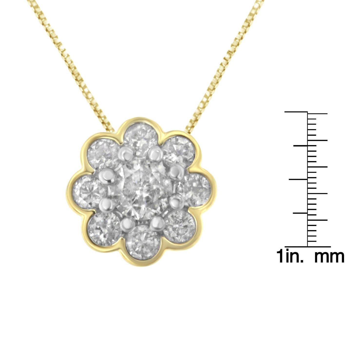 10K Yellow Gold Plated Diamond Cluster Pendant Necklace