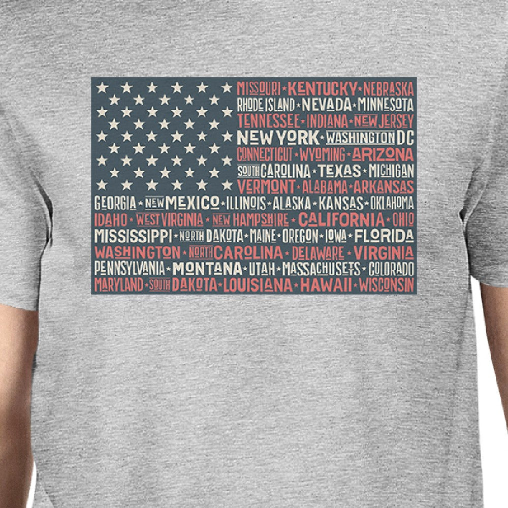 50 States US Flag American Flag Shirt Mens Gray Cotton Graphic Tee
