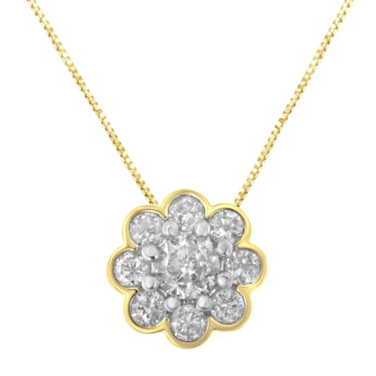 10K Yellow Gold Plated Diamond Cluster Pendant Necklace