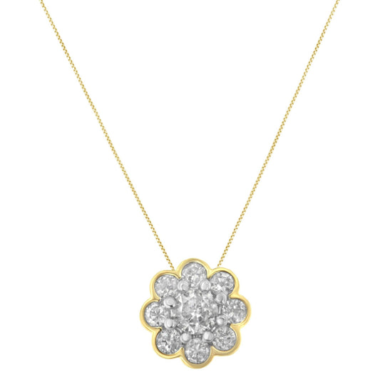 10K Yellow Gold Plated Diamond Cluster Pendant Necklace