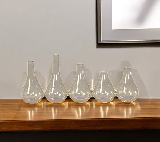 Set of Five Clear Bud Crystal Glass Table Vase