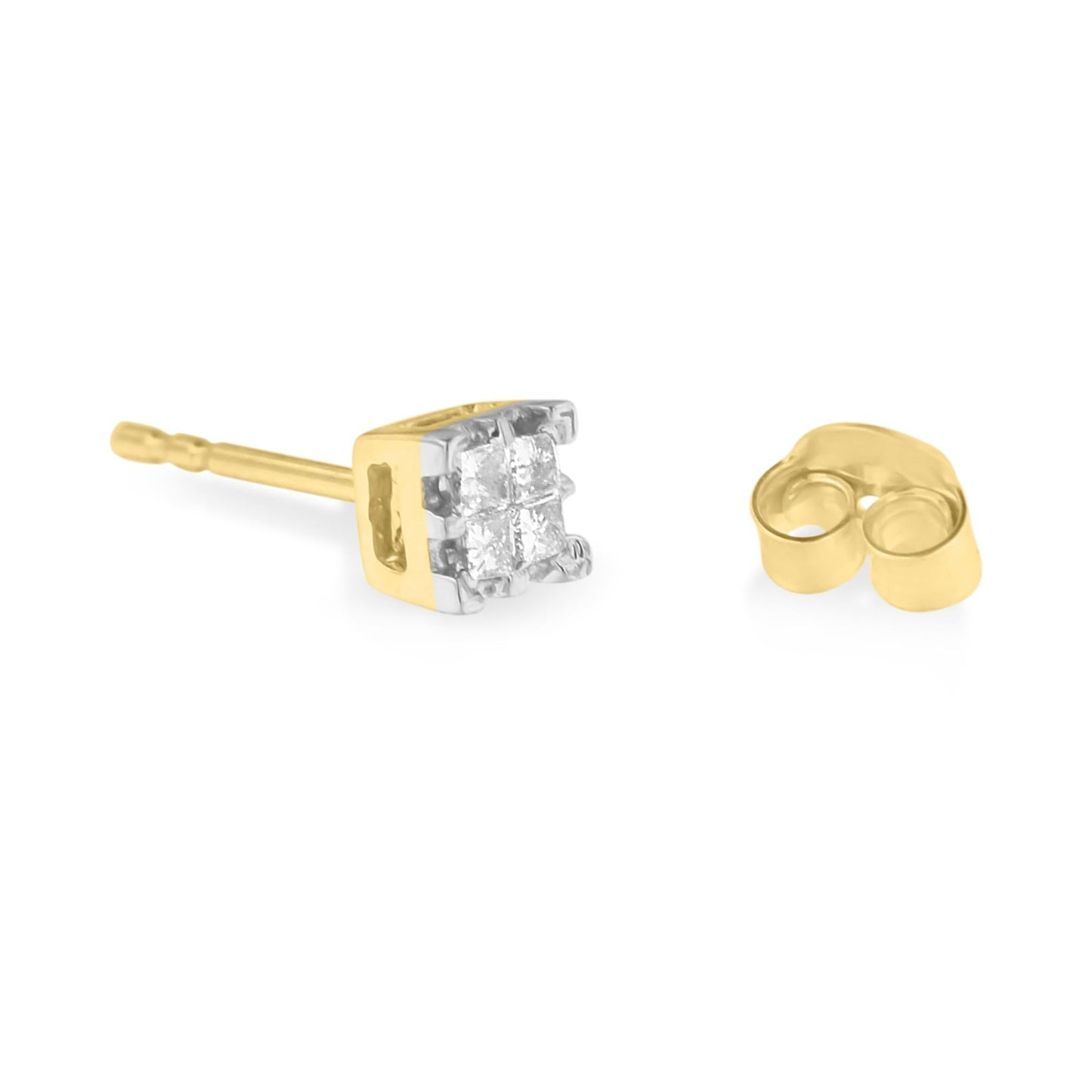 10k Yellow Gold Princess Diamond Quad Stud Earrings