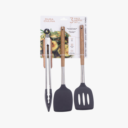 3-Piece Kitchen Tool Set - Acacia Wood & Stainless Steel Handles